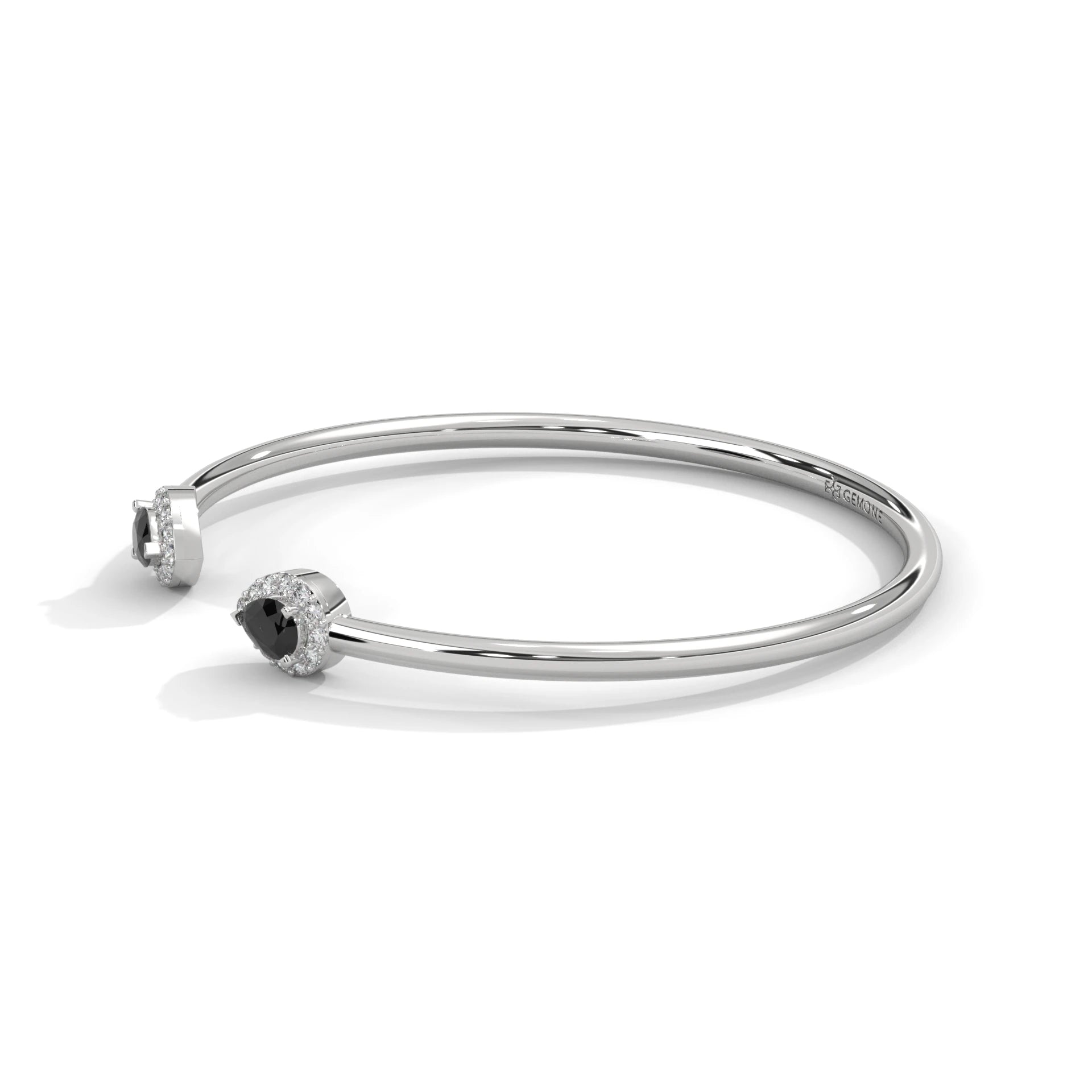 1.90 Ct Pear Shape Halo Black & White Diamond Bangle Bracelet