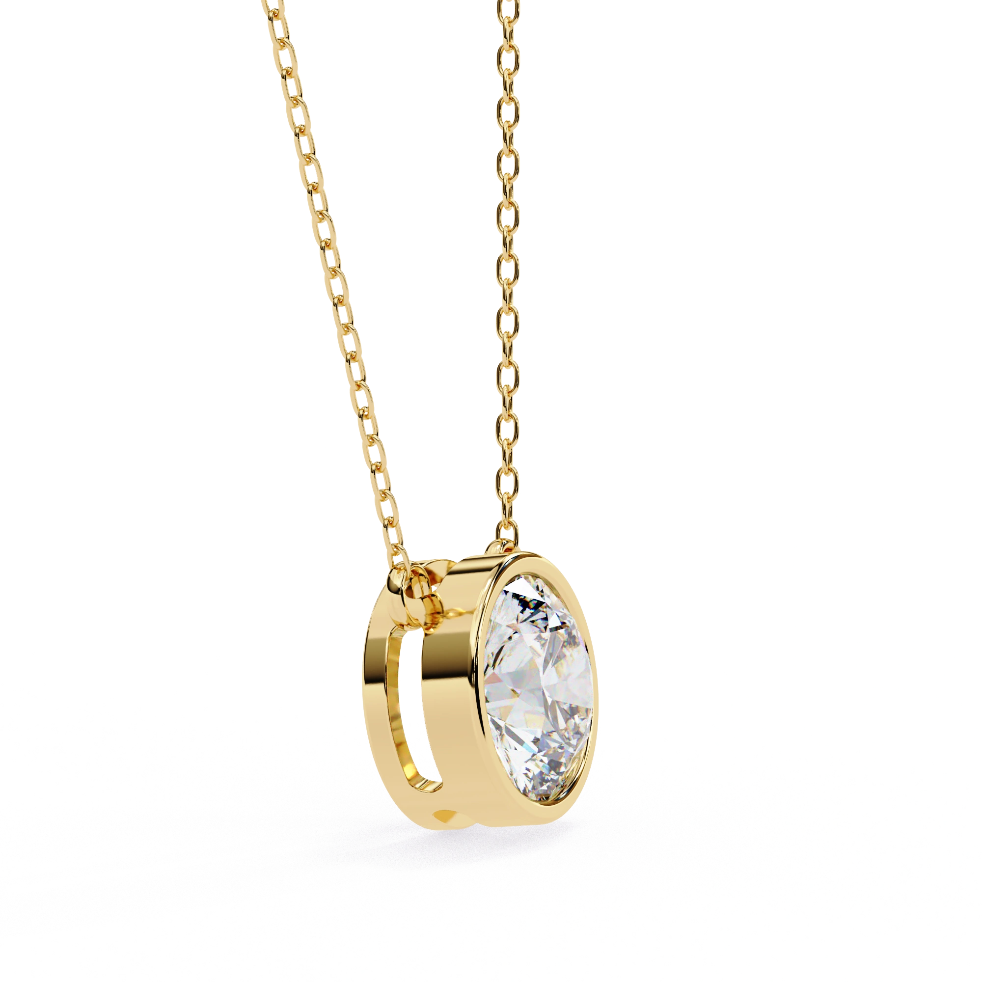 1.50ct Round Cut Bezel Set Lab Diamond Necklace in Yellow Gold