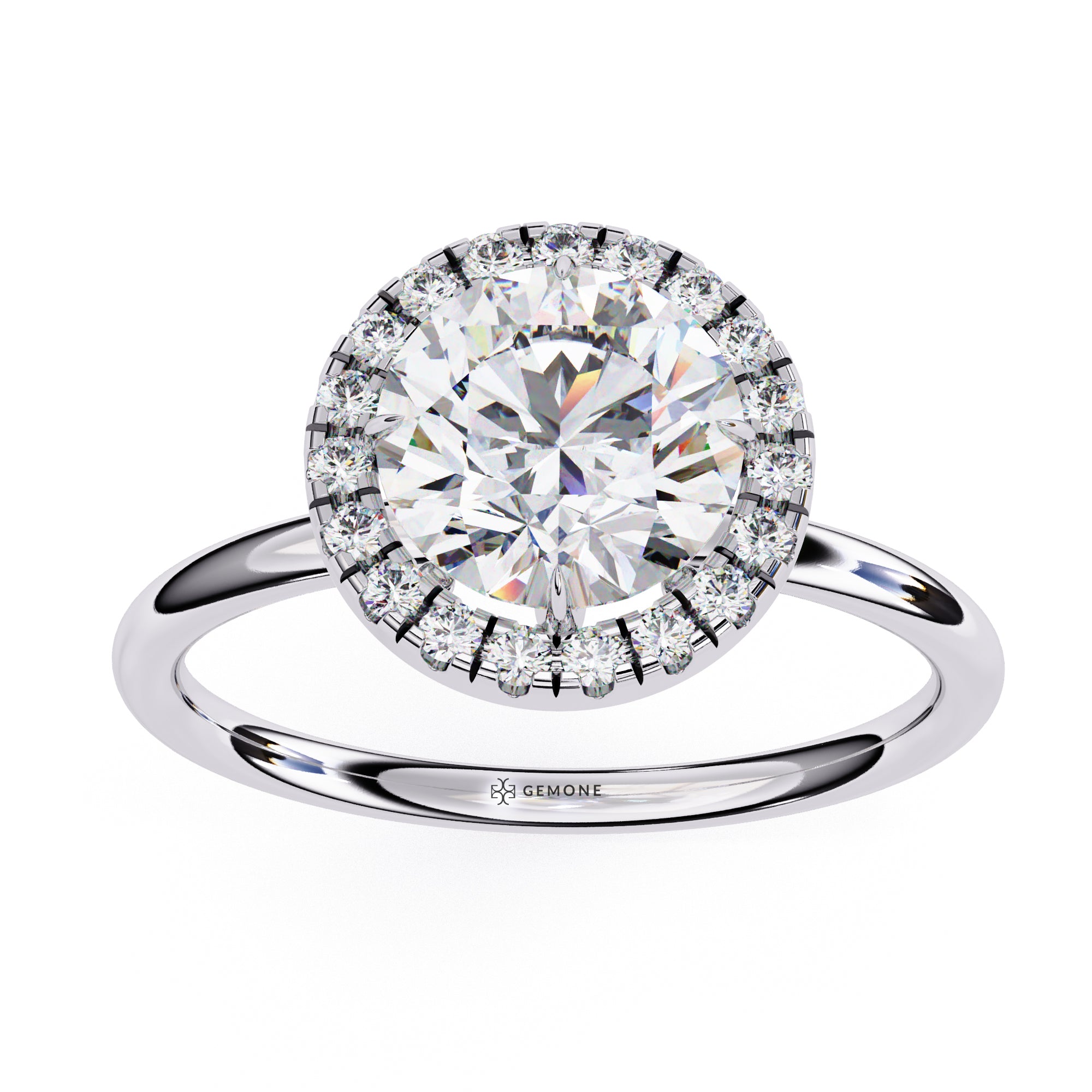 1.87 Carat Round Halo Lab Diamond Ring with Plain Band Lab Diamond Engagement Rings