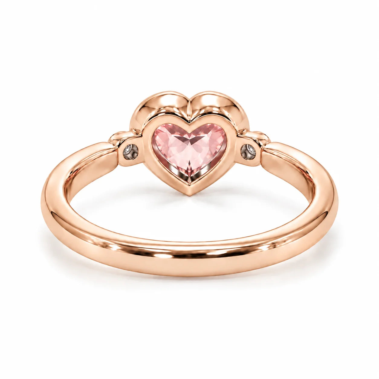 Back View Of 1.72 Carat Fancy Pink Heart Cut 3 Stone Diamond Ring