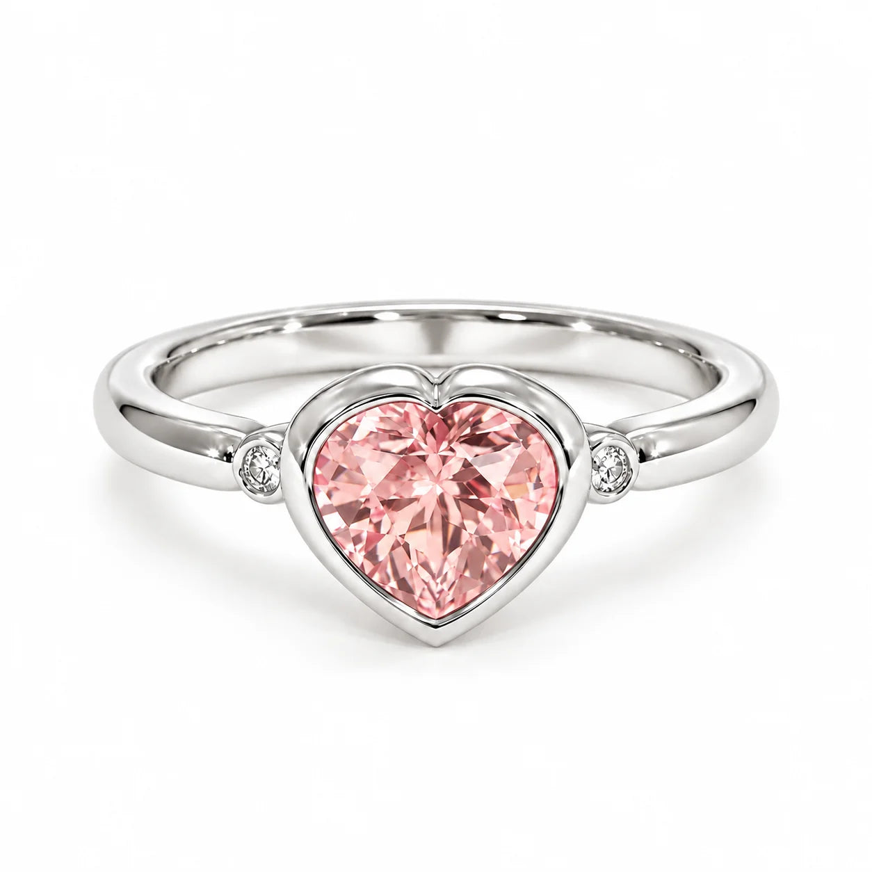 1.72 Carat Fancy Pink Heart Cut 3 Stone Diamond Ring