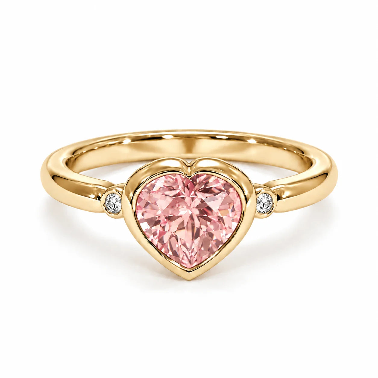 1.72 Carat Fancy Pink Heart Cut 3 Stone Diamond Ring 18K Yellow Gold
