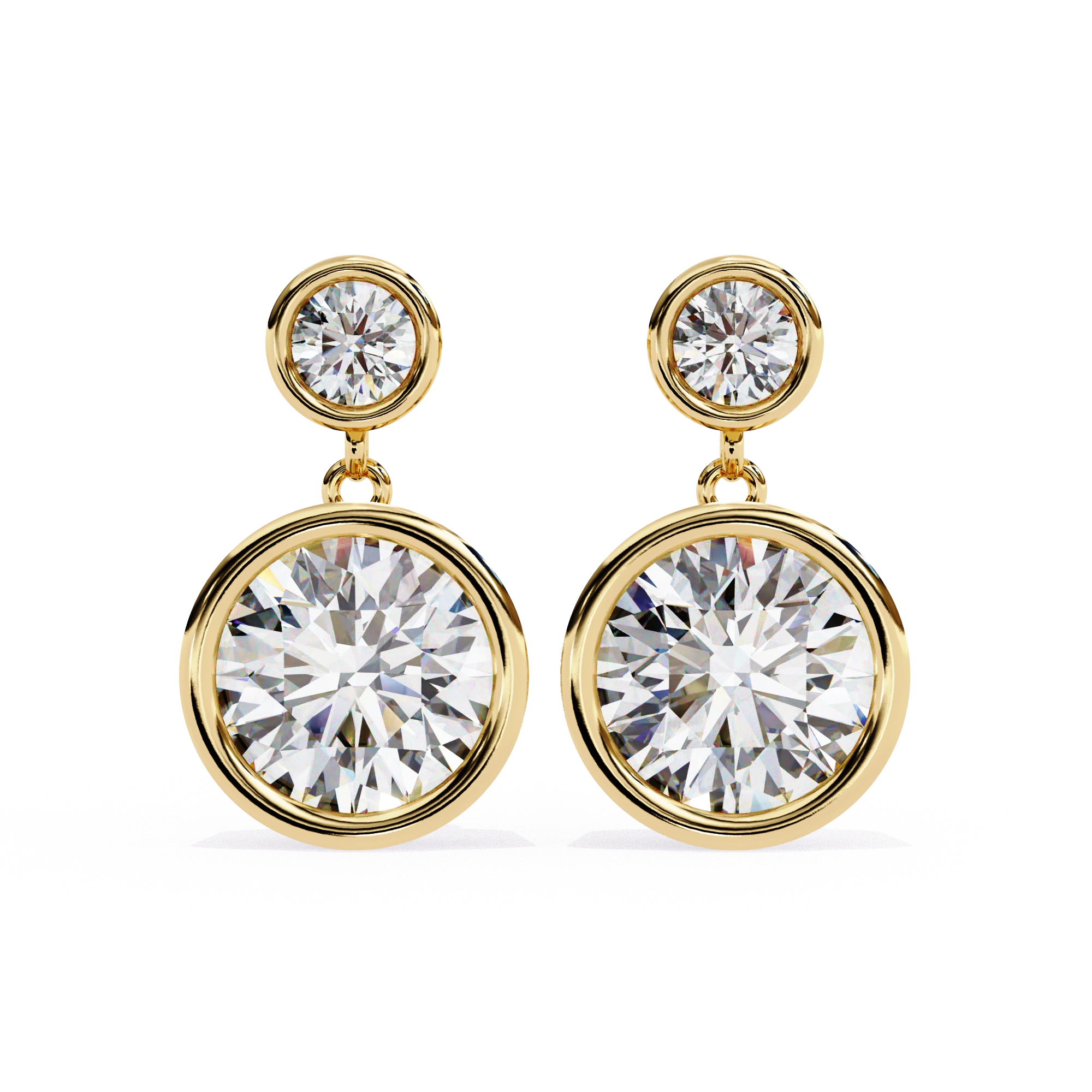 1.84 Carat Bezel Set Diamond Drop Earrings For Women 18K Yellow Gold Natural Diamond
