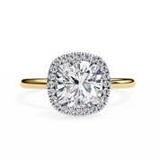 Cushion Cut Halo Lab Created Diamond Engagement Ring 18K Yellow Gold