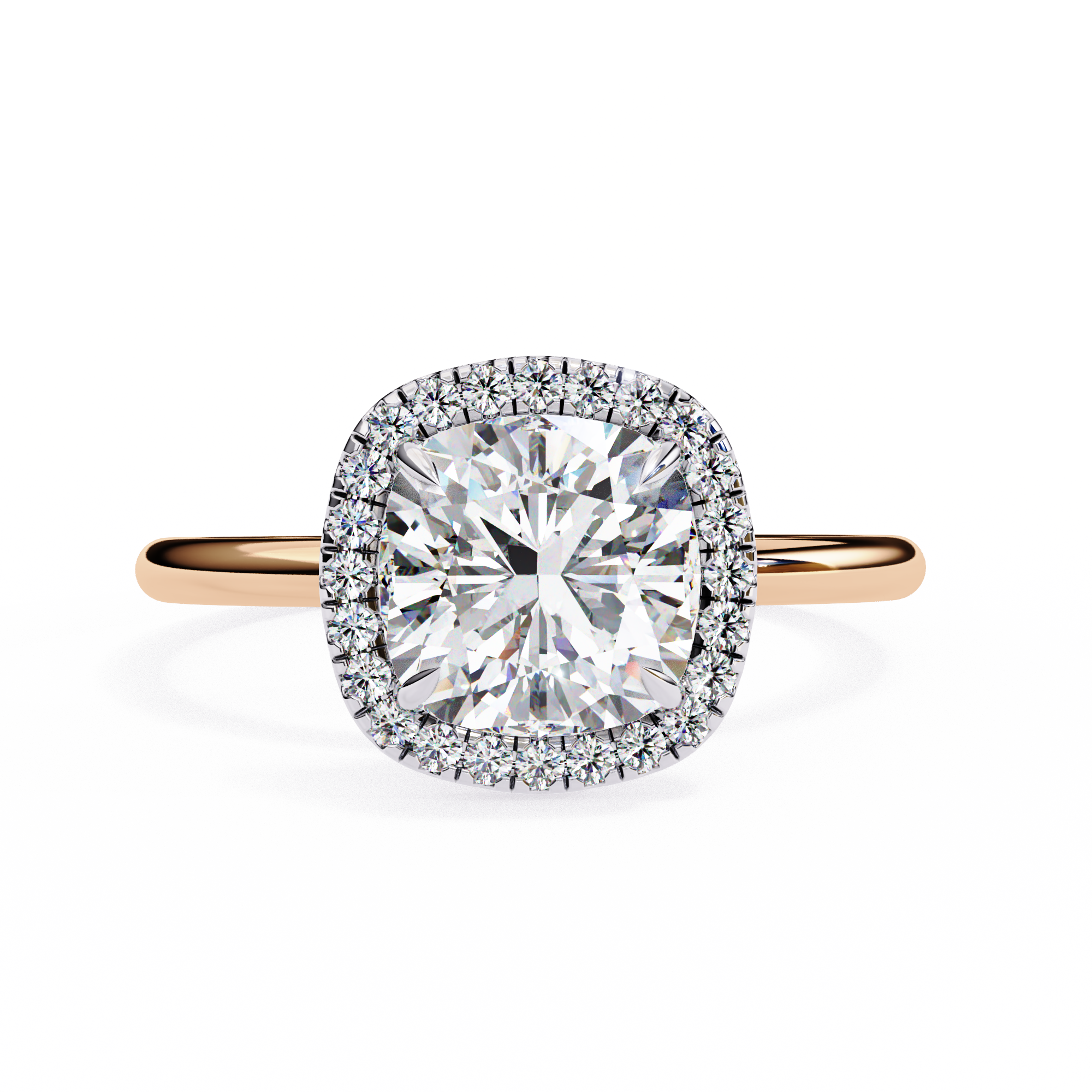 Cushion Cut Halo Lab Created Diamond Engagement Ring 18K Rose Gold