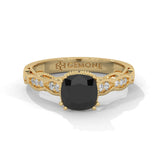 1.91 Ct Cushion Cut Black Diamond Engagement Ring with Side Diamonds