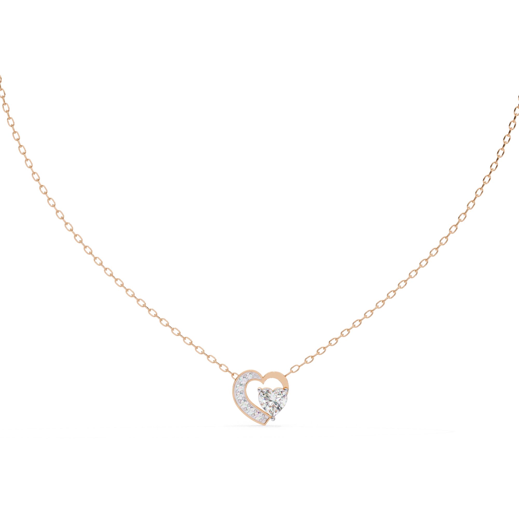 1 CT Heart Cut Lab Diamond Necklace In Pave Prong Setting 18K Rose Gold Natural Diamond