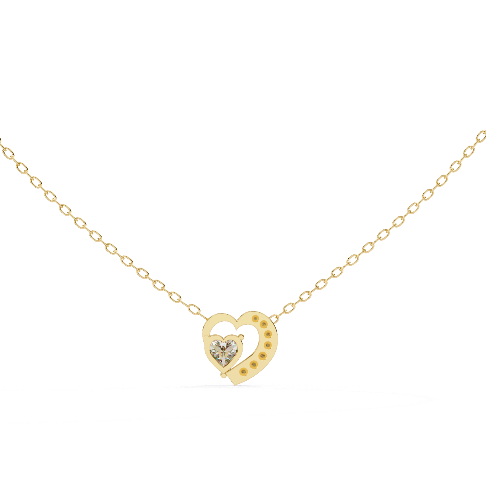 1 CT Heart Cut Lab Diamond Necklace In Pave Prong Setting