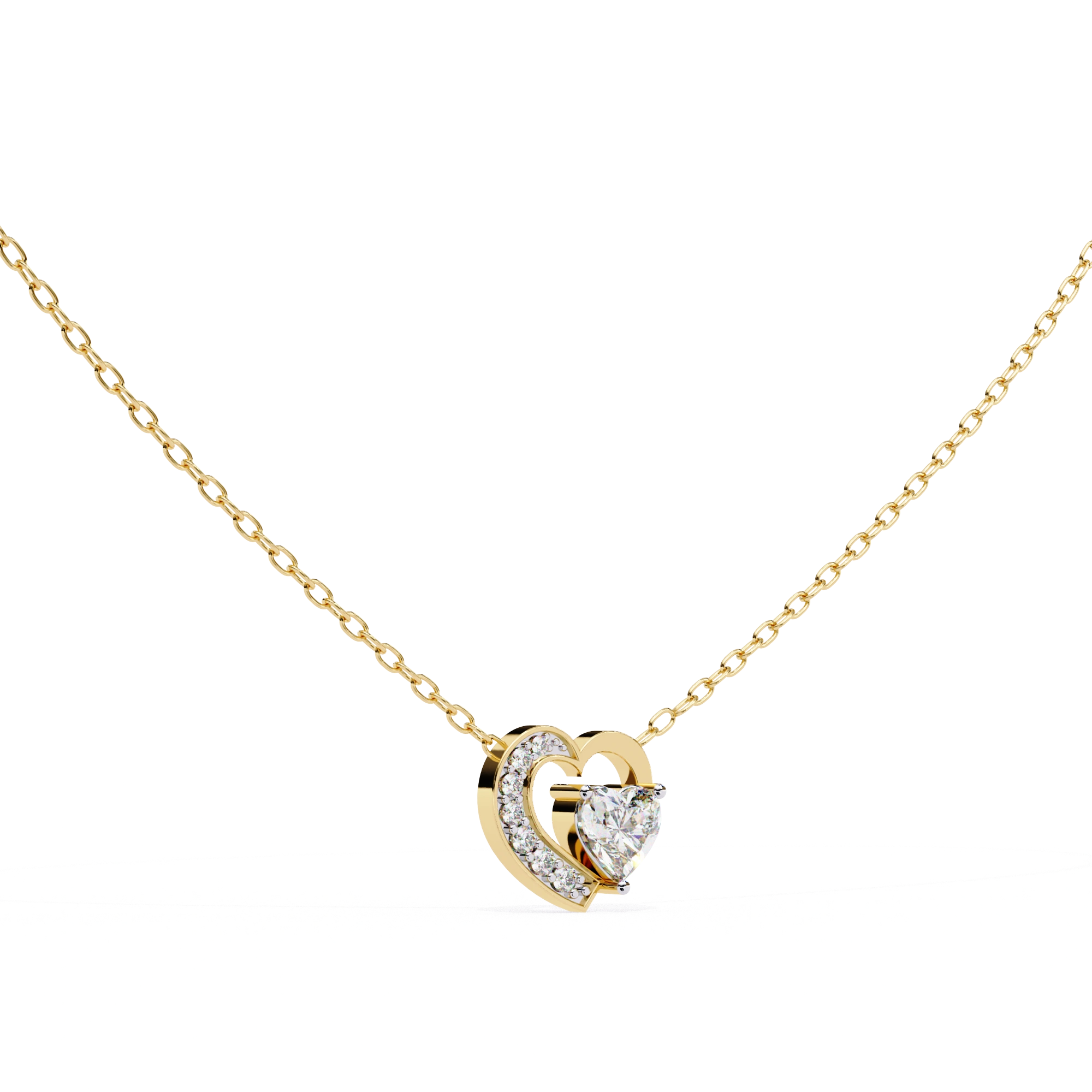 1 CT Heart Cut Lab Diamond Necklace In Pave Prong Setting