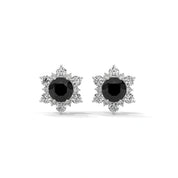 1 Carat Round Cut Floral Halo Black Diamond Stud Earrings Screw Back