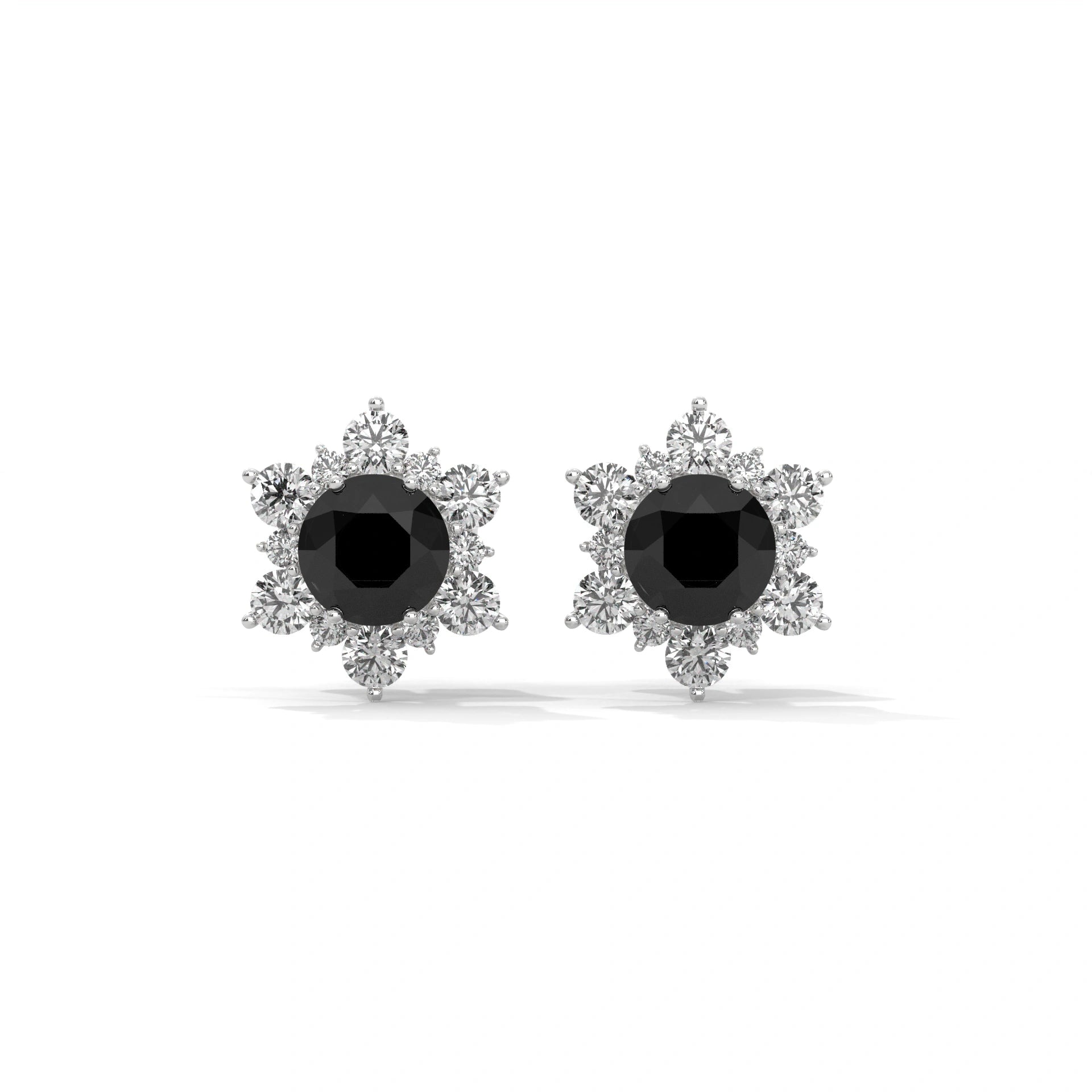 1 Carat Round Cut Floral Halo Black Diamond Stud Earrings Screw Back