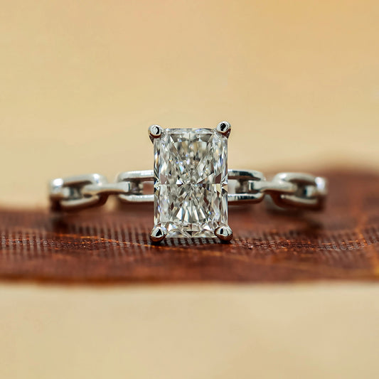 1 Carat Radiant Cut Lab Grown Diamond Cuban Link Ring