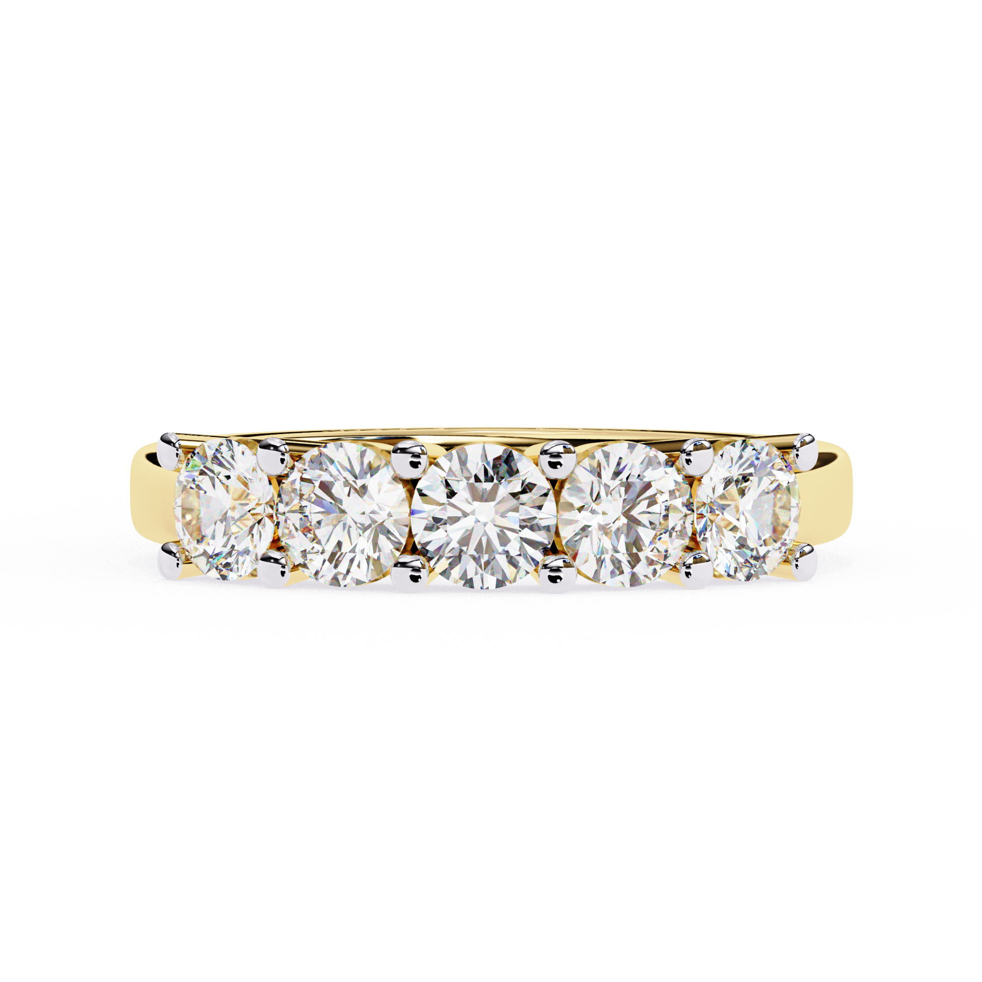 1 Carat Round Cut 5 Stone Diamond Wedding Band In White Gold 18K Yellow Gold Natural Diamond Eternity Wedding Rings