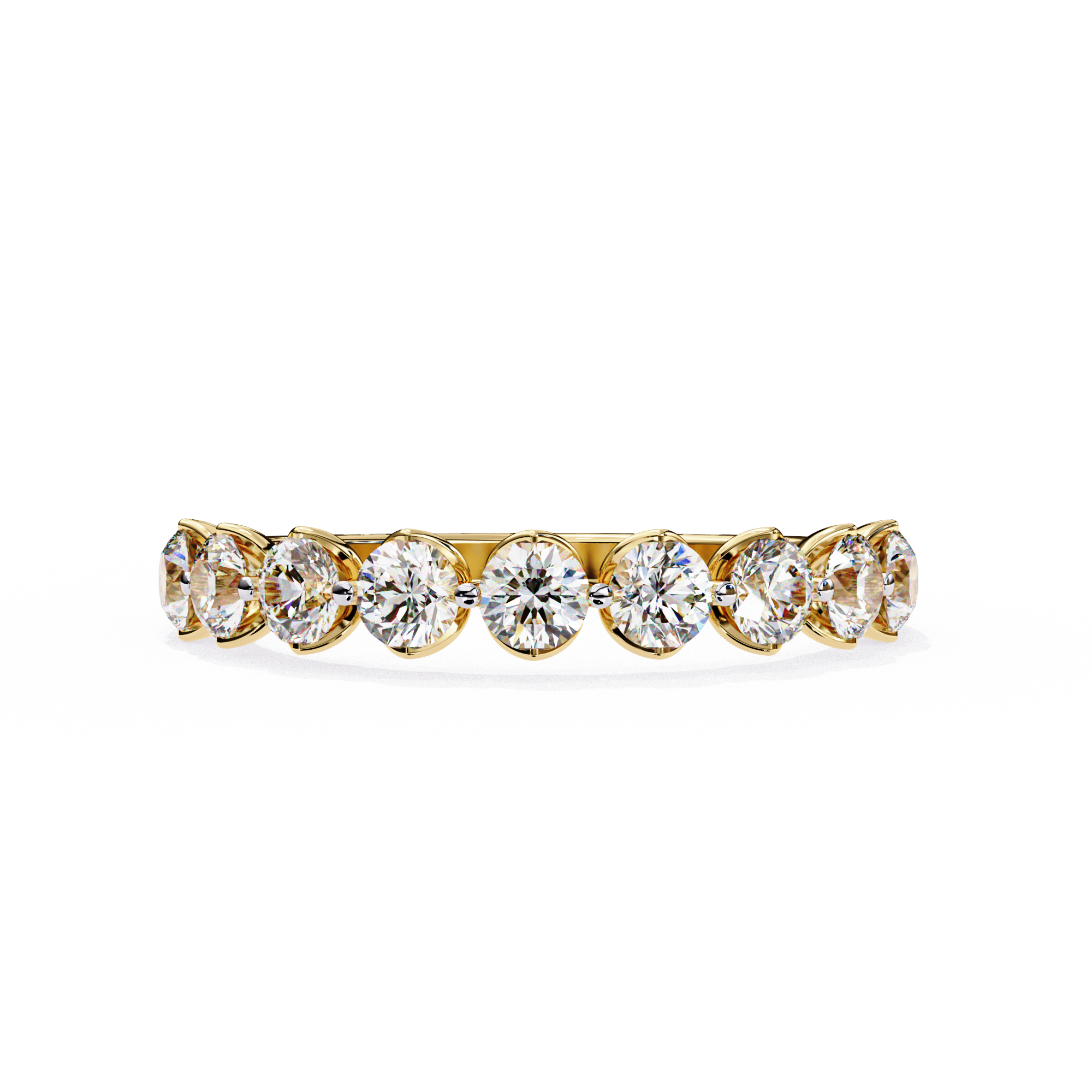 1 Carat Round Cut Half Eternity Diamond Wedding Band In Rose Gold 18K Yellow Gold Natural Diamond