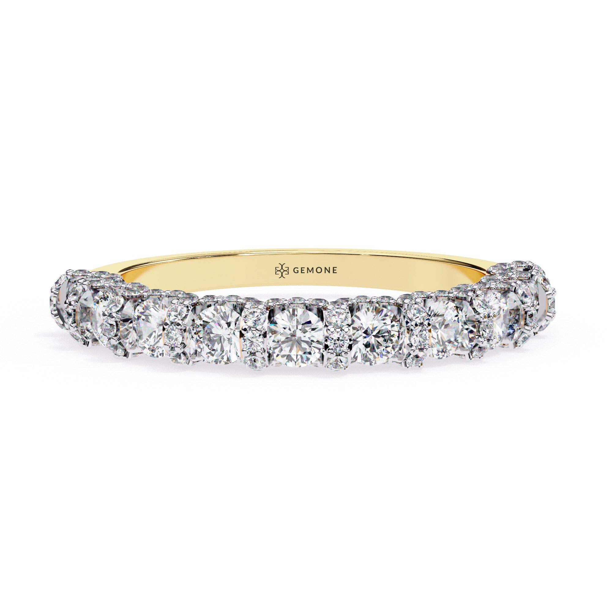 1 Carat Round Shape Half Eternity Diamond Wedding Band In White Gold 18K Yellow Gold Natural Diamond Diamond Wedding Bands