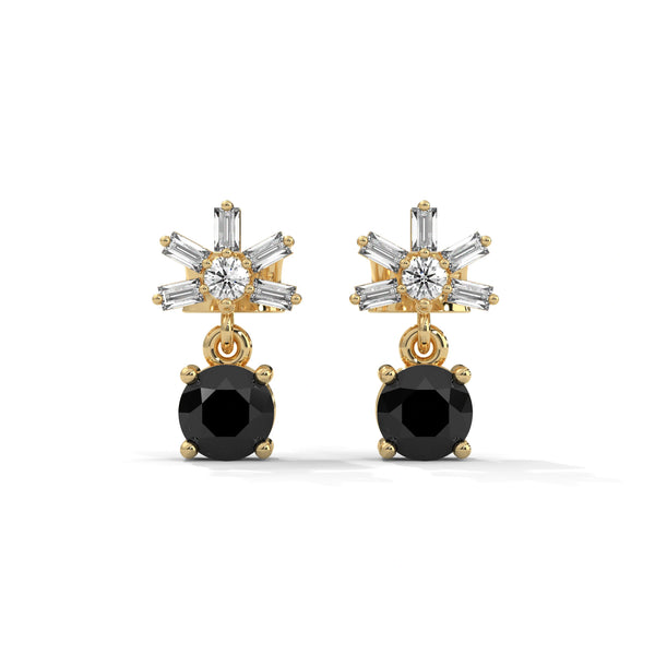 0.82 Ct Black Diamond Drop Earrings In Rose Gold 18K Yellow Gold Black Diamond Earrings