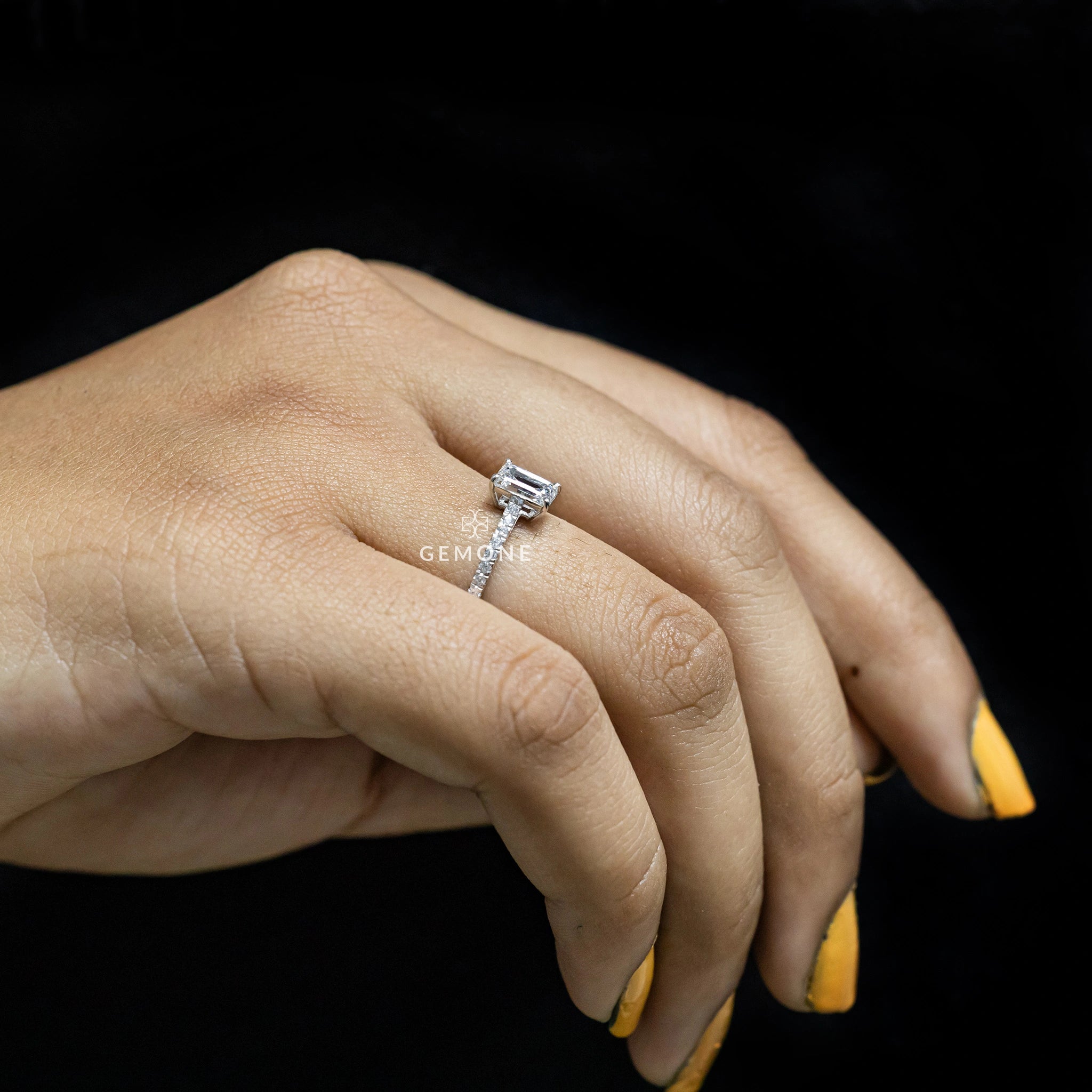 1.18 Ct Emerald Cut Lab Created Diamond Ring With Accents
