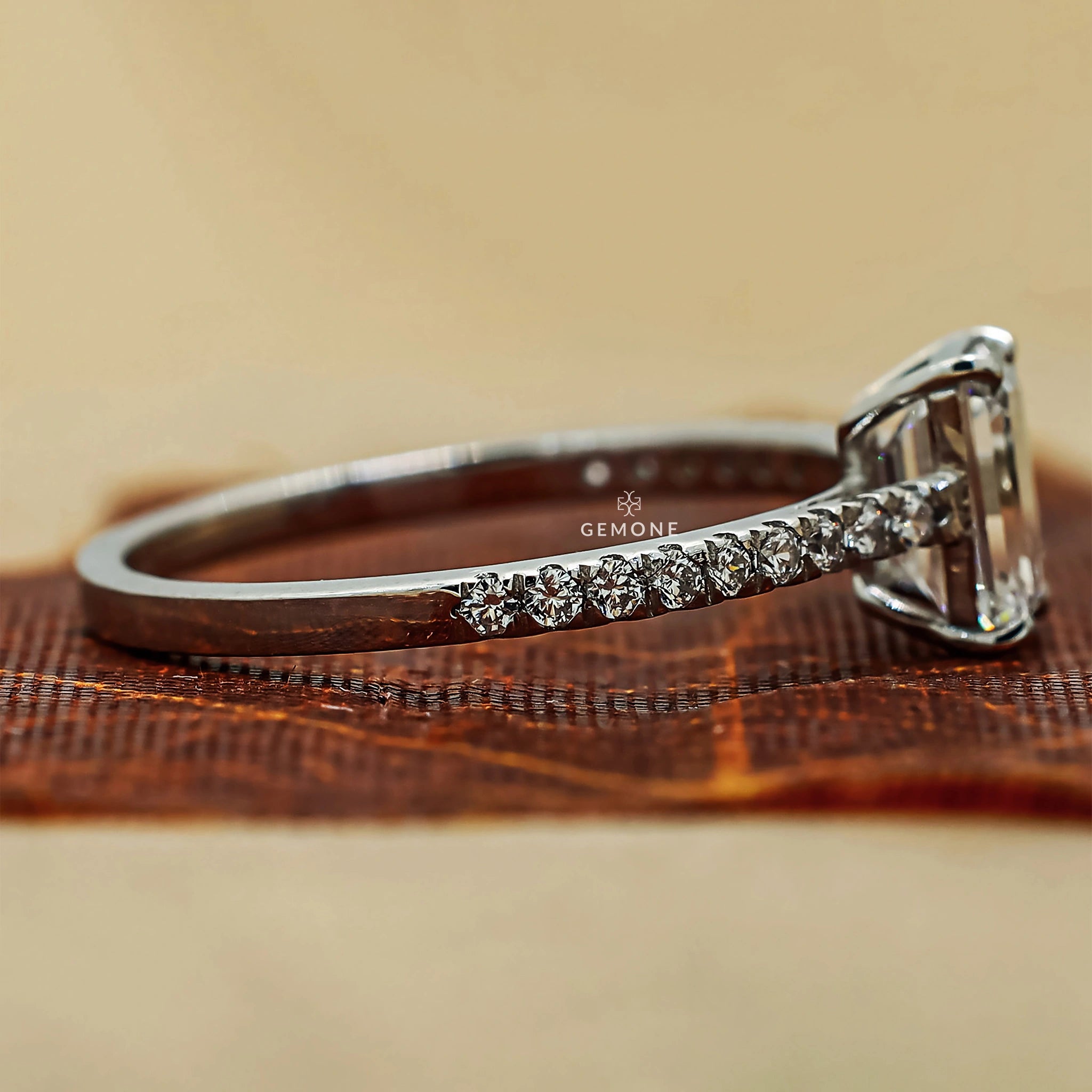 1.18 Ct Emerald Cut Lab Created Diamond Ring With Accents