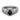 Front view of a white gold ring featuring a round black diamond center with intricate vine detailing and small black accents