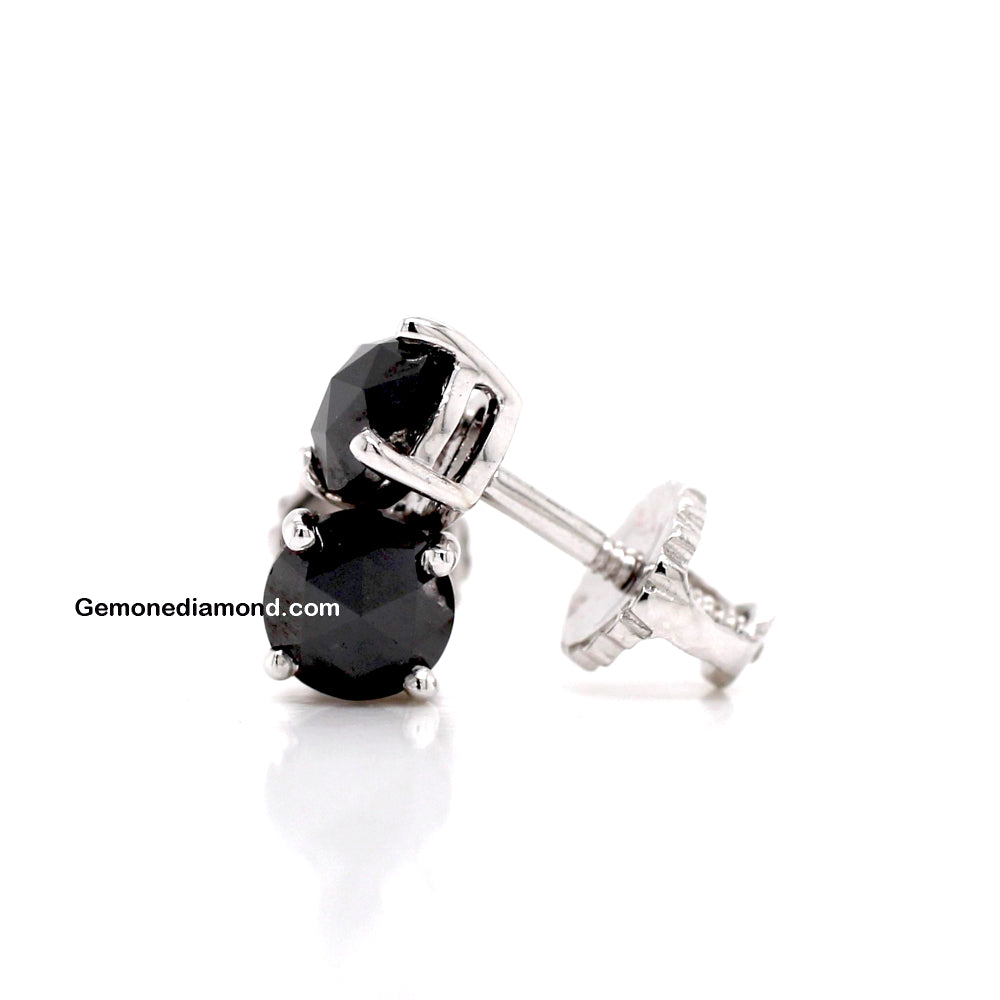 1 Carat Rose Cut Black Diamond Stud Earrings