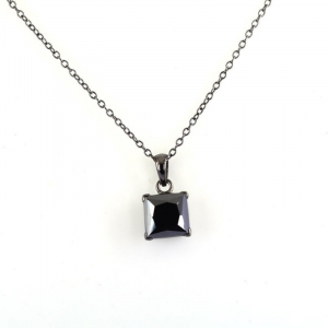 3 Ct Princess Cut Diamond Solitaire Prong Set Black Diamond Pendent 950 Platinum