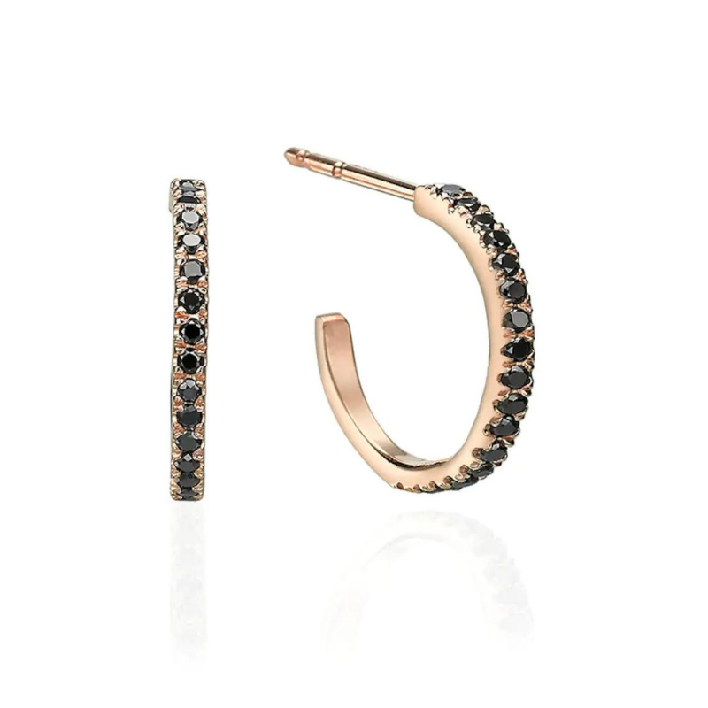 Black Diamond Hoop Earrings for Women's 18K Rose Gold