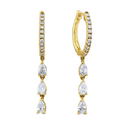 1 Carat Pear And Round Cut Prong Set Diamond Drop Earrings 18K Yellow Gold Natural Diamond