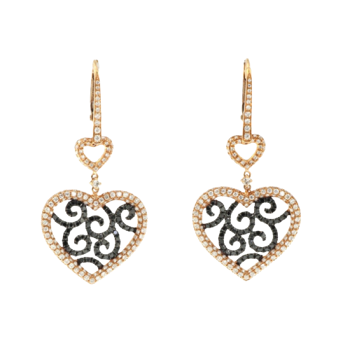 Shop 3 Carat Heart Design Black & White Diamond Drop Earrings