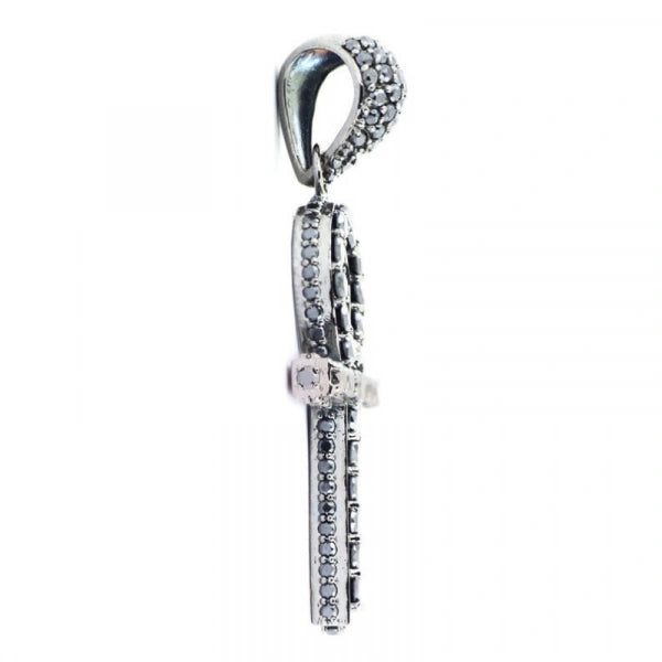 3 Ct Round Cut Diamond Black Diamond Cross Pendant in White Gold
