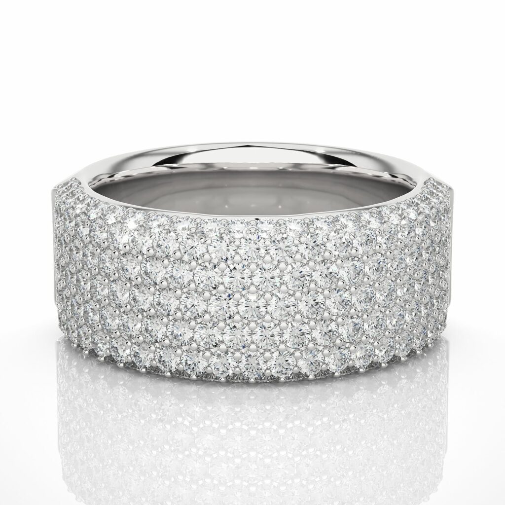 2.19 Ct Round Cut 7 Row Pave Setting Diamond Wedding Band 950 Platinum Natural Diamond Diamond Wedding Bands