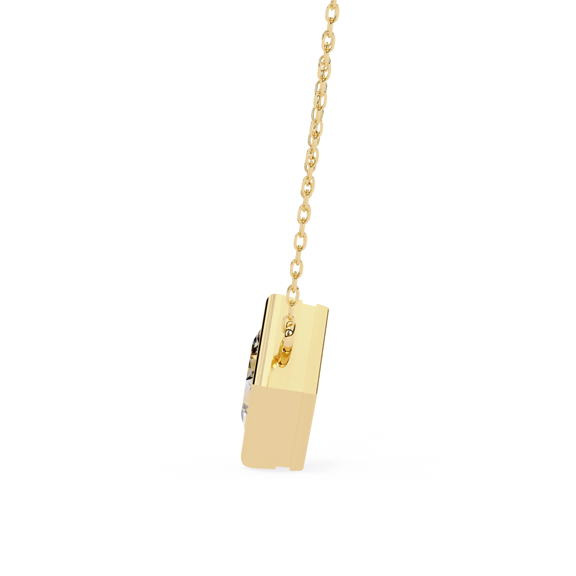 2 Ct Princess Lab Diamond Bezel Necklace Yellow Gold