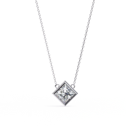 2 Ct Princess Lab Diamond Bezel Necklace Yellow Gold Lab Diamond