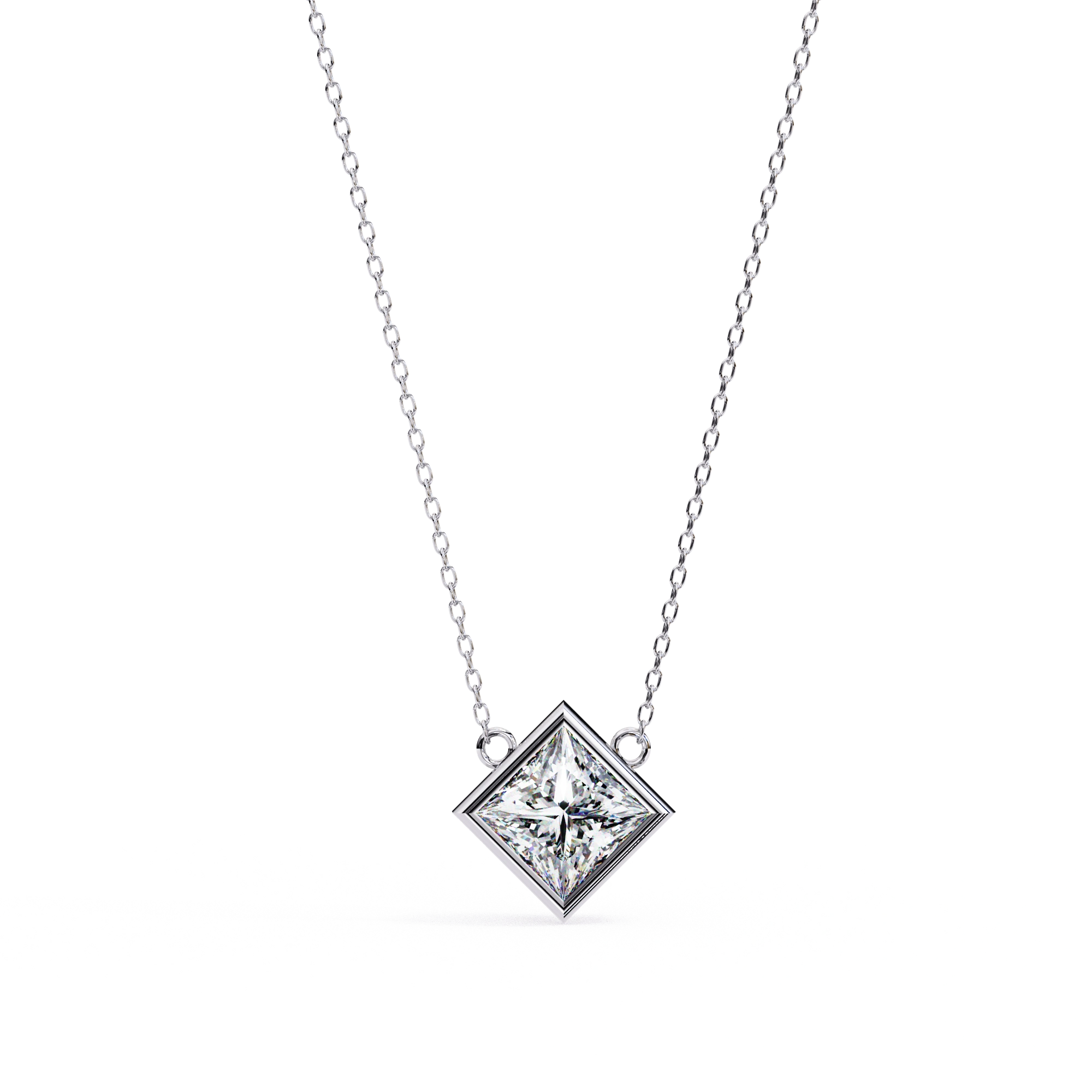 2 Ct Princess Lab Diamond Bezel Necklace Yellow Gold Lab Diamond