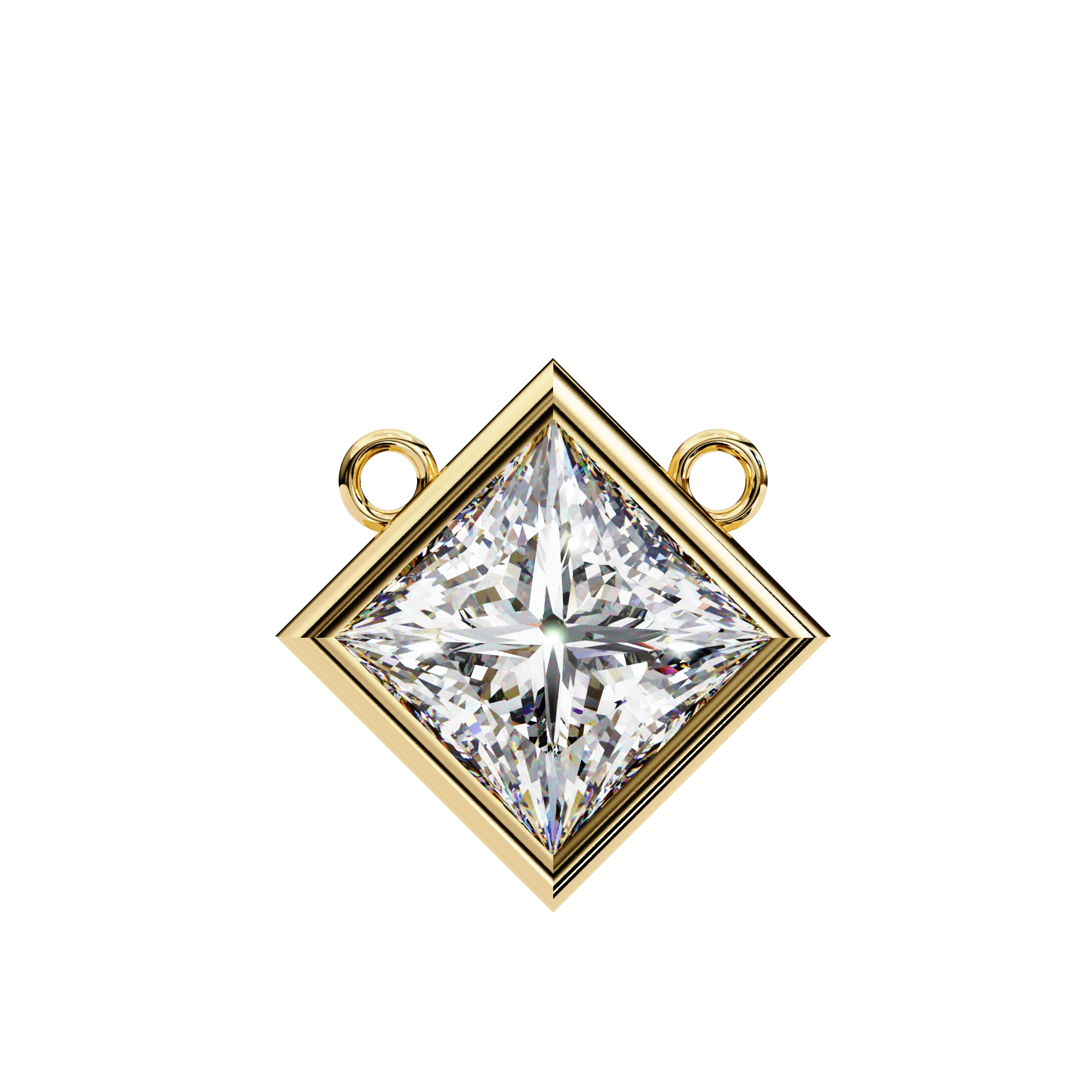 2 Ct Princess Lab Diamond Bezel Necklace Yellow Gold