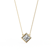 2 Ct Princess Lab Diamond Bezel Necklace Yellow Gold Lab Diamond