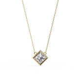 2 Ct Princess Lab Diamond Bezel Necklace Yellow Gold
