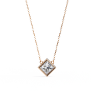 2 Ct Princess Lab Diamond Bezel Necklace Yellow Gold Lab Diamond