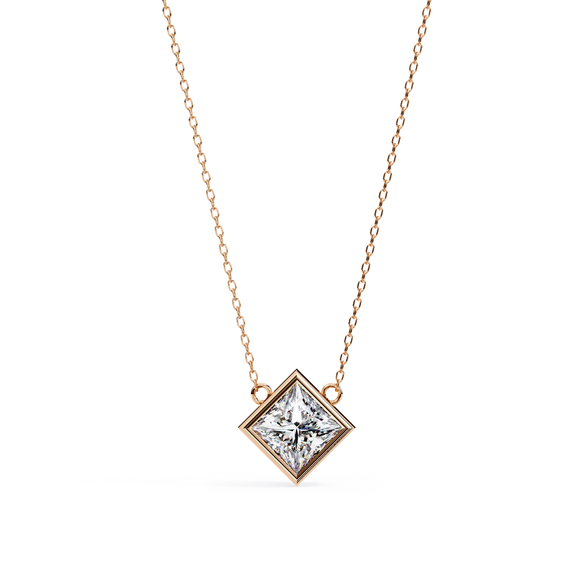 2 Ct Princess Lab Diamond Bezel Necklace Yellow Gold Lab Diamond