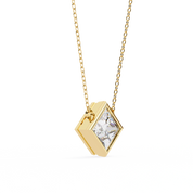 2 Ct Princess Lab Diamond Bezel Necklace Yellow Gold