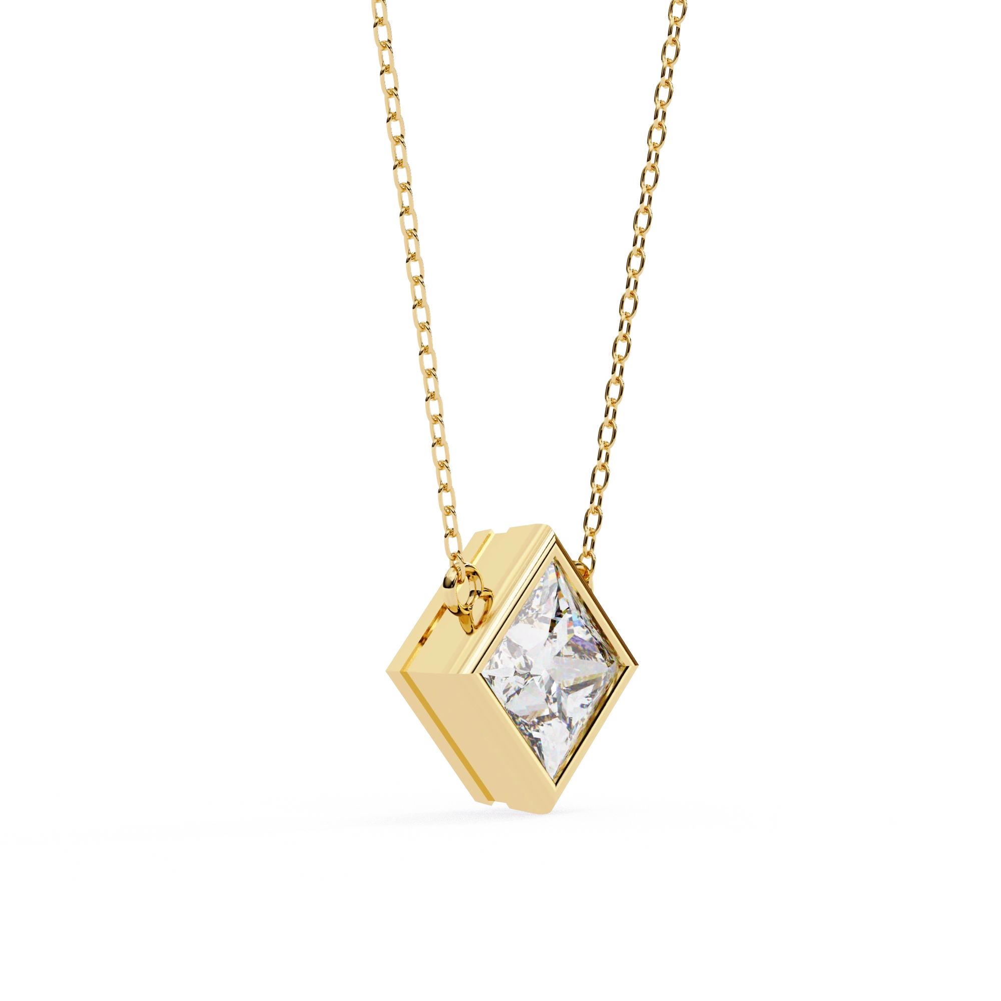 2 Ct Princess Lab Diamond Bezel Necklace Yellow Gold
