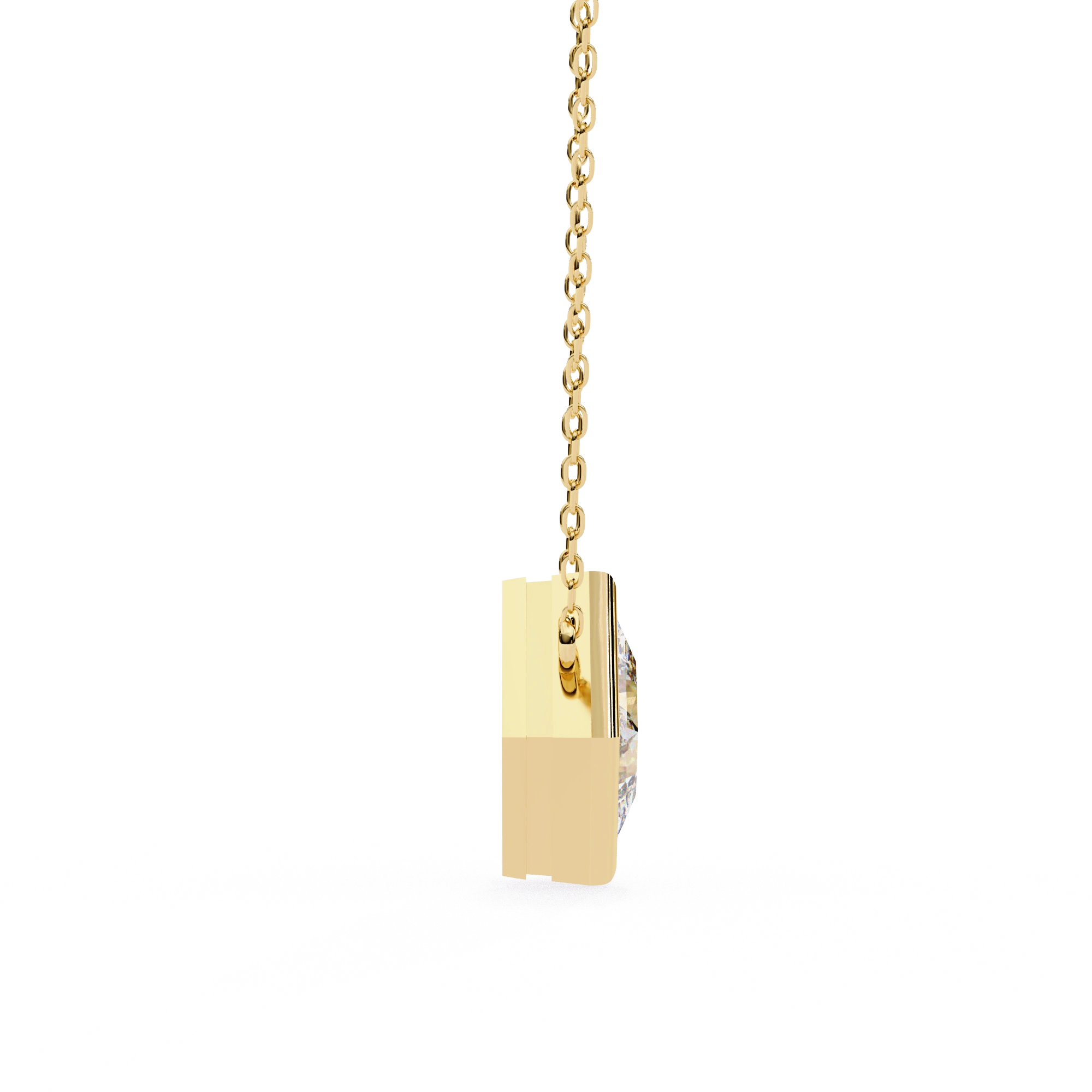 2 Ct Princess Lab Diamond Bezel Necklace Yellow Gold