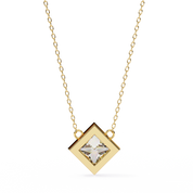 2 Ct Princess Lab Diamond Bezel Necklace Yellow Gold