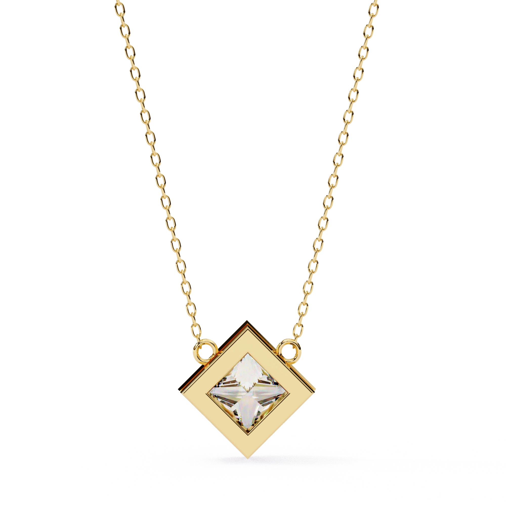 2 Ct Princess Lab Diamond Bezel Necklace Yellow Gold