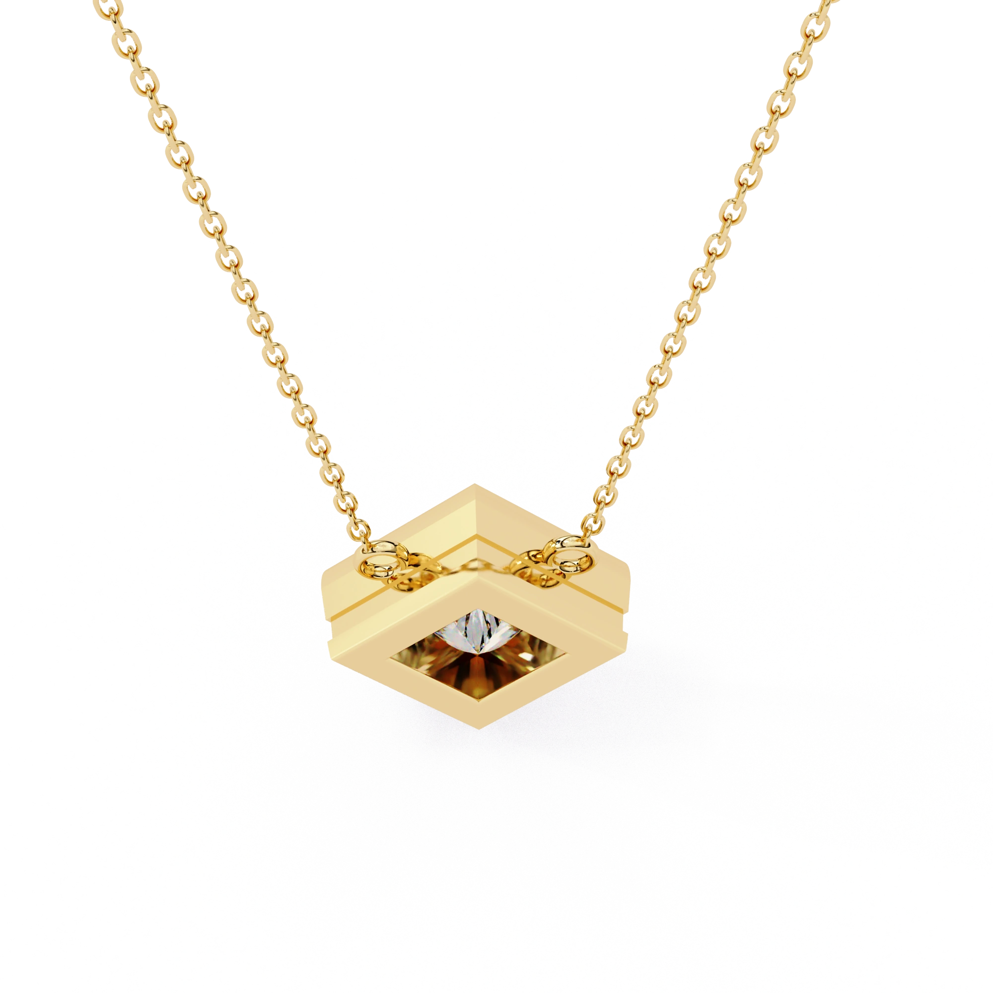 2 Ct Princess Lab Diamond Bezel Necklace Yellow Gold