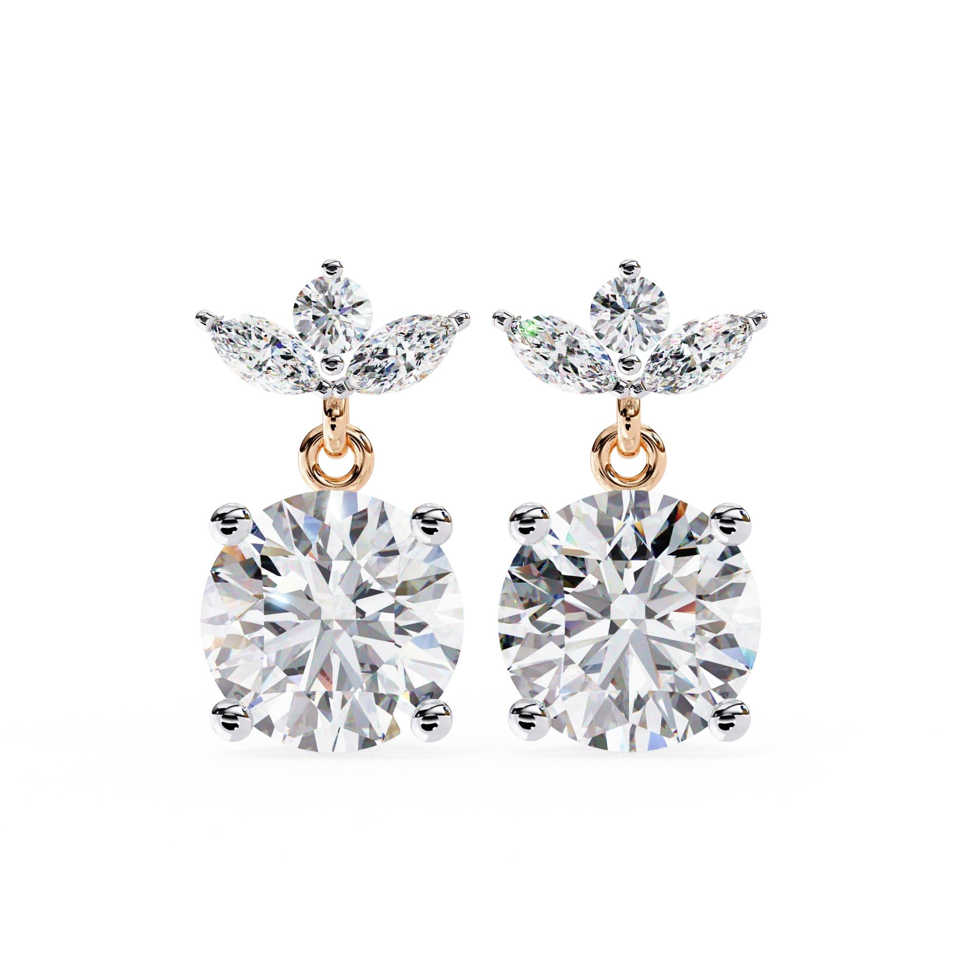 2.04 Carat Diamond Drop Earrings Floral Marquise Dangle Design Lab Diamond