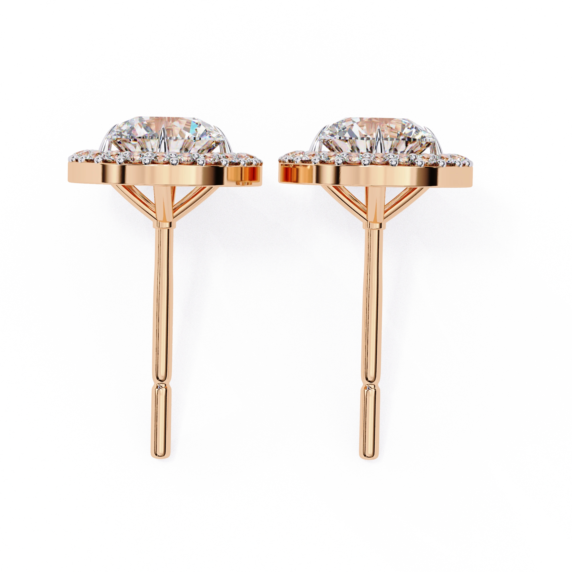 2 Carat Halo Set Diamond Stud Earrings in Platinum with Gold Option
