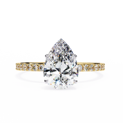 2.10 Carat Pear Shape Halo Lab Grown Diamond Engagement Ring 18K Yellow Gold
