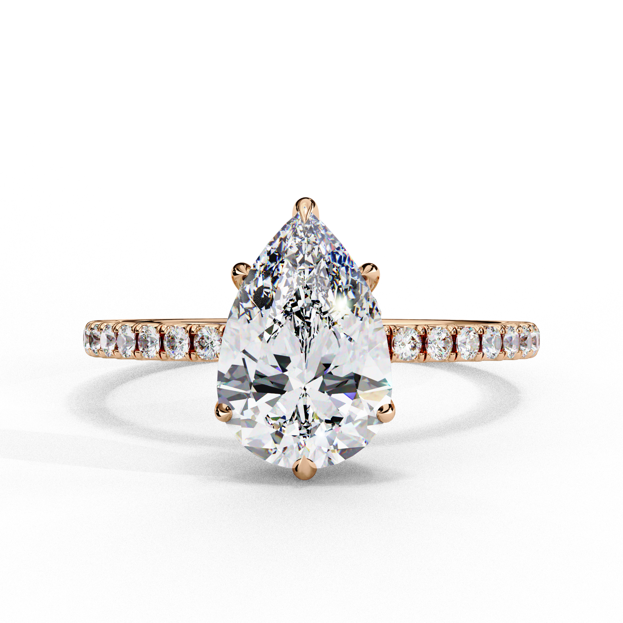 Pear Shape Hidden Halo Lab Diamond Engagement Ring 18K Rose Gold Lab Diamond Engagement Rings
