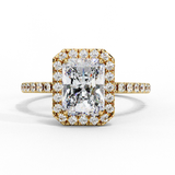 Radiant Shaped Synthetic Diamond Halo Engagement Ring