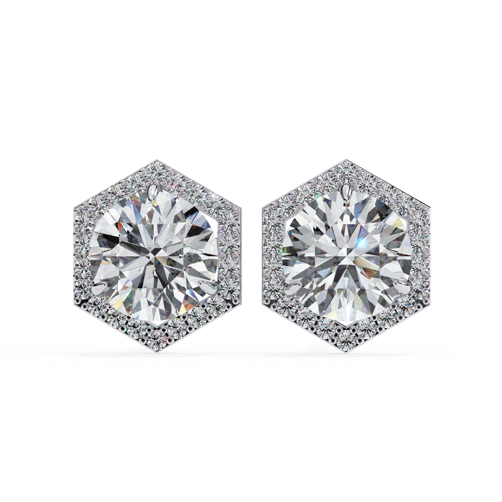 2.1 Carat Round Diamond Earrings Hexagon Halo Design Lab Diamond